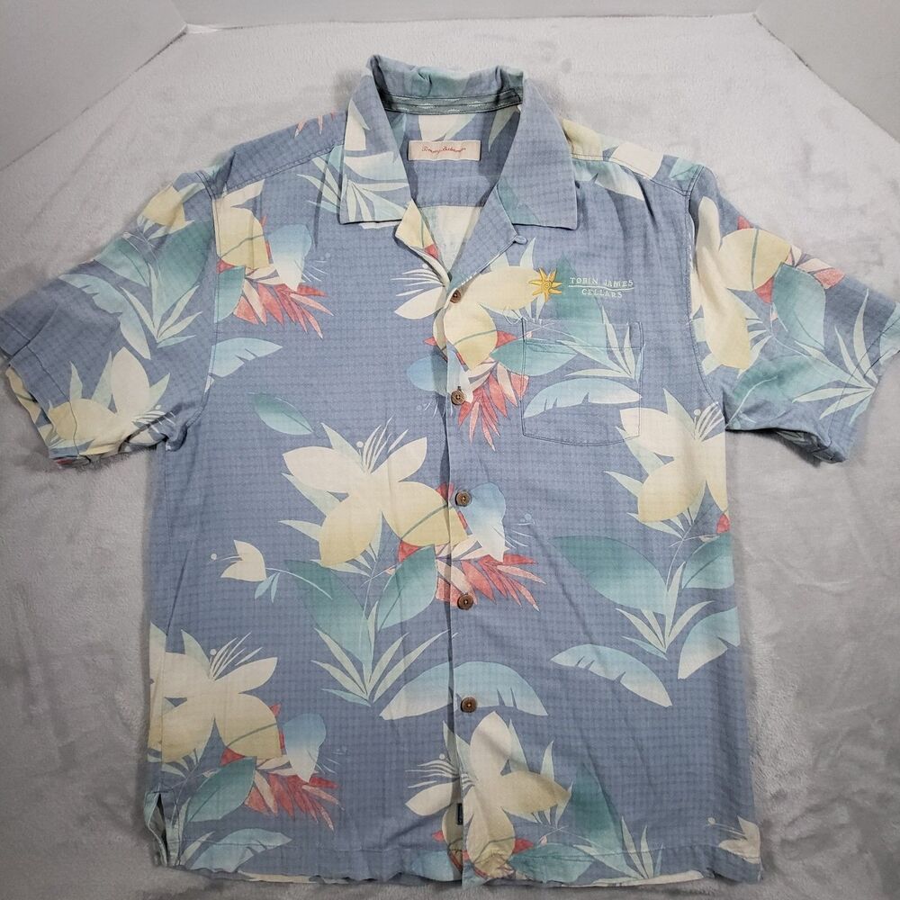 Tommy Bahama Tobin James Cellars Shirt Mens L Silk Floral New Print On The Block
